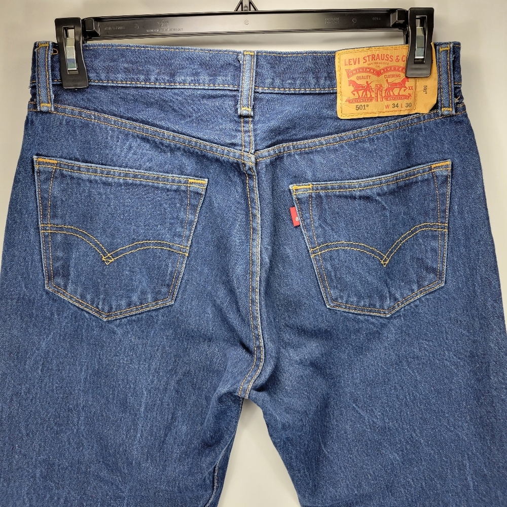 Levis 501 Button Fly Straight Leg Jeans Pants Mens 34x30 Work Business Casual - Picture 10 of 12
